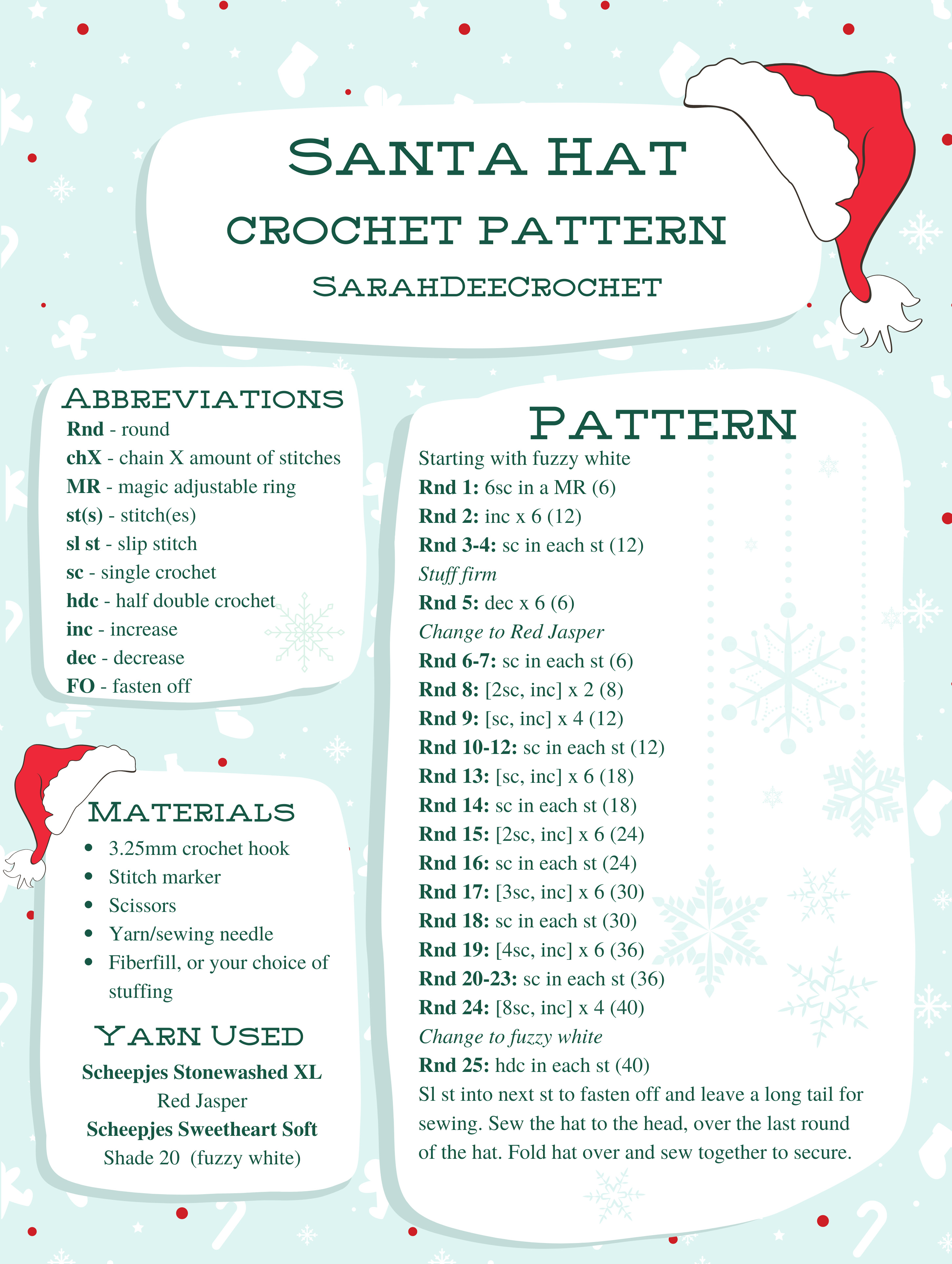 santa hat crochet pattern – sarahdee crochet