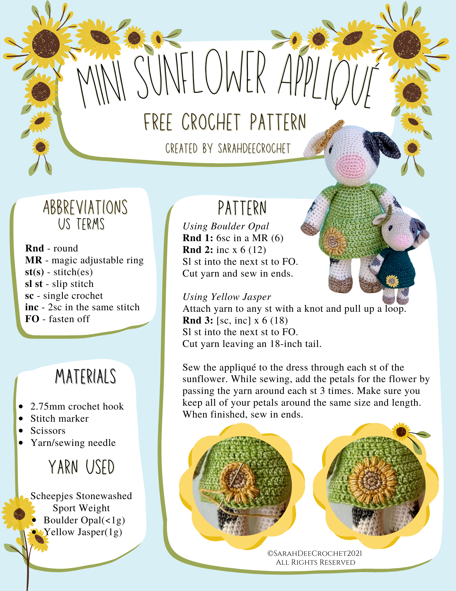 Mini Sunflower Applique Free Crochet Pattern – SarahDee Crochet